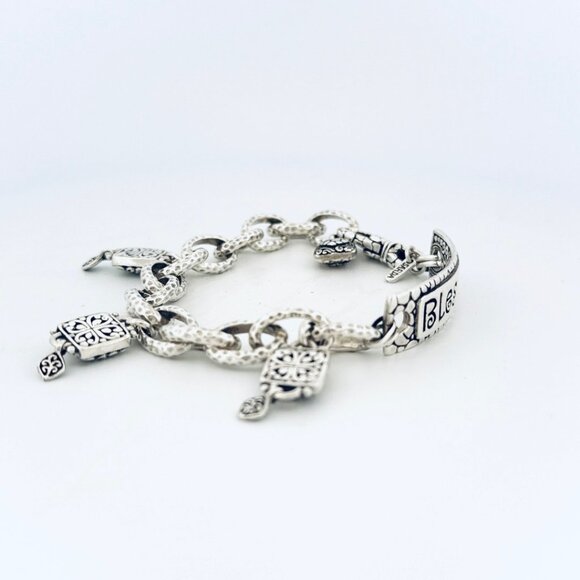 Estate Sterling Silver 925 "Blessed" Bracelet, 8” Length, Designer Sarda Scroll - Picture 2 of 10